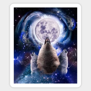 Cosmic Space Wolf Wolves Howling At Moon Sticker